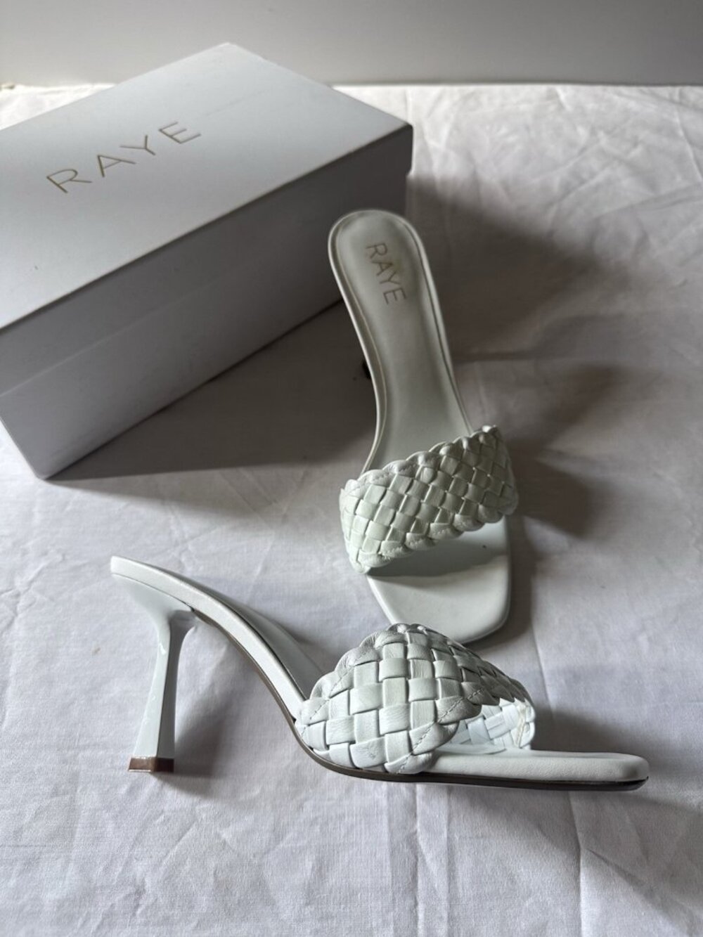 RAYE Ali Heel in White Braided Leather